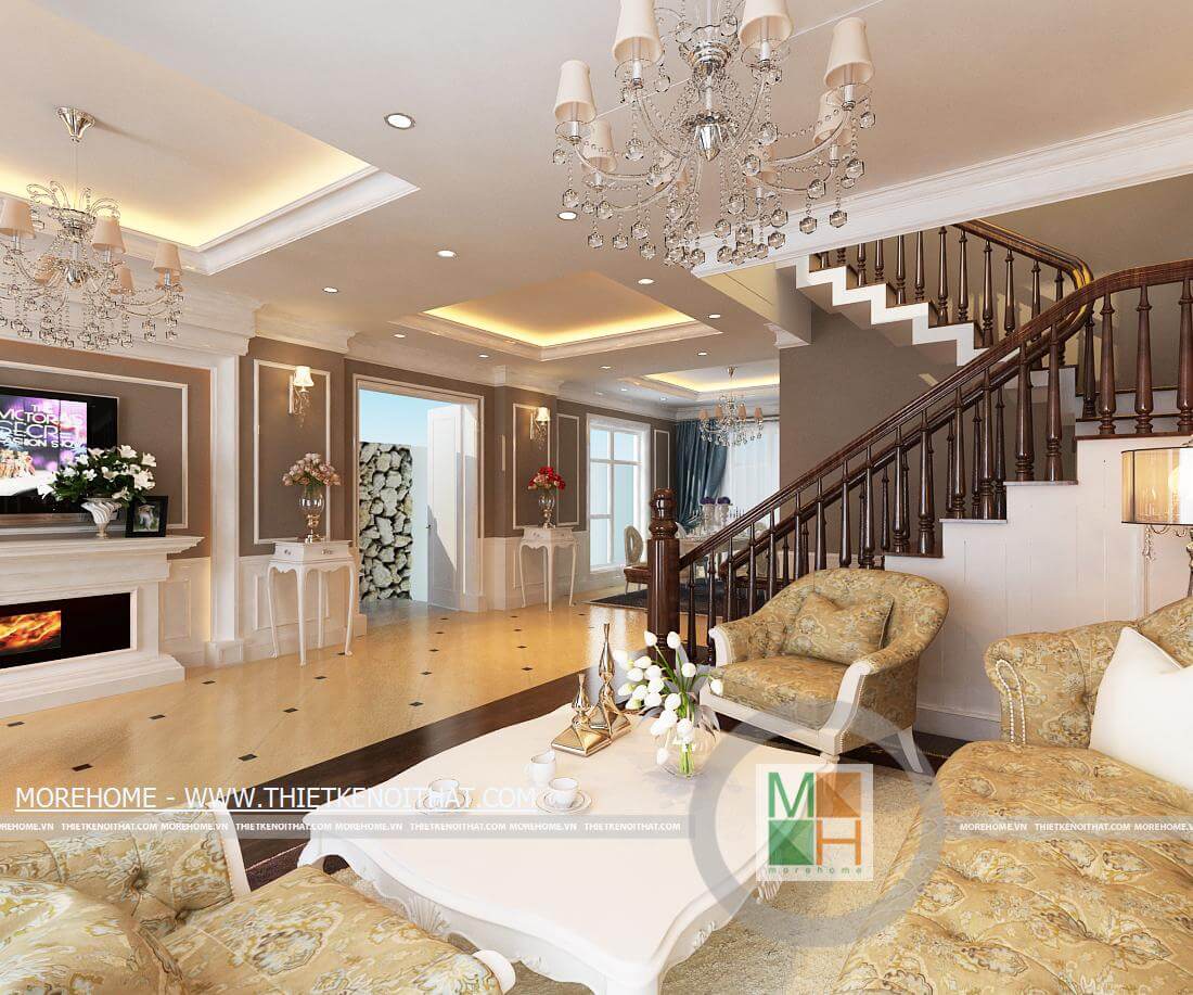 Thiết kế nội thất biệt thự Vinhomes Riverside tân cổ điển sang trọng- Khu biệt thự Hoa Lan HL0516